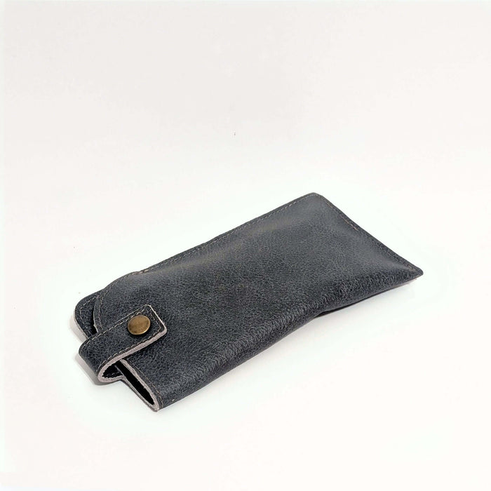 Allison Leather Eyeglass Case in blue, stylish and protective for glasses, featuring clean snap closure.