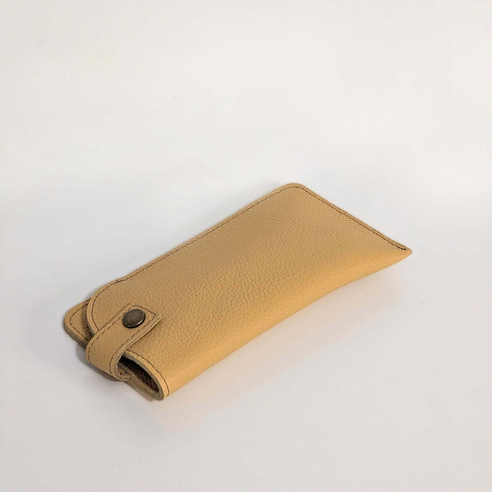 Allison Leather Eyeglass Case in yellow, stylish and protective for glasses, featuring clean snap closure.