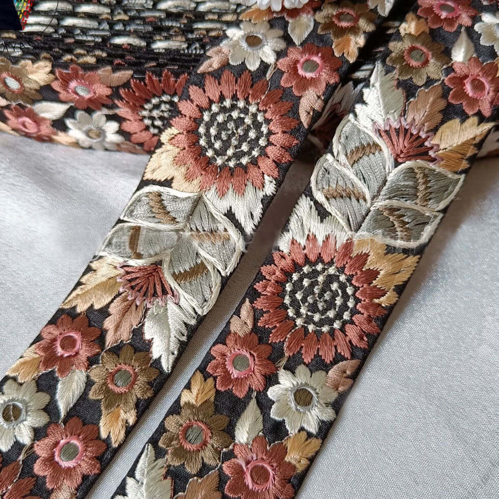 Lizzy Guitar Bag Strap - Black Sunflower design with vibrant floral embroidery for stylish guitar bag strap.