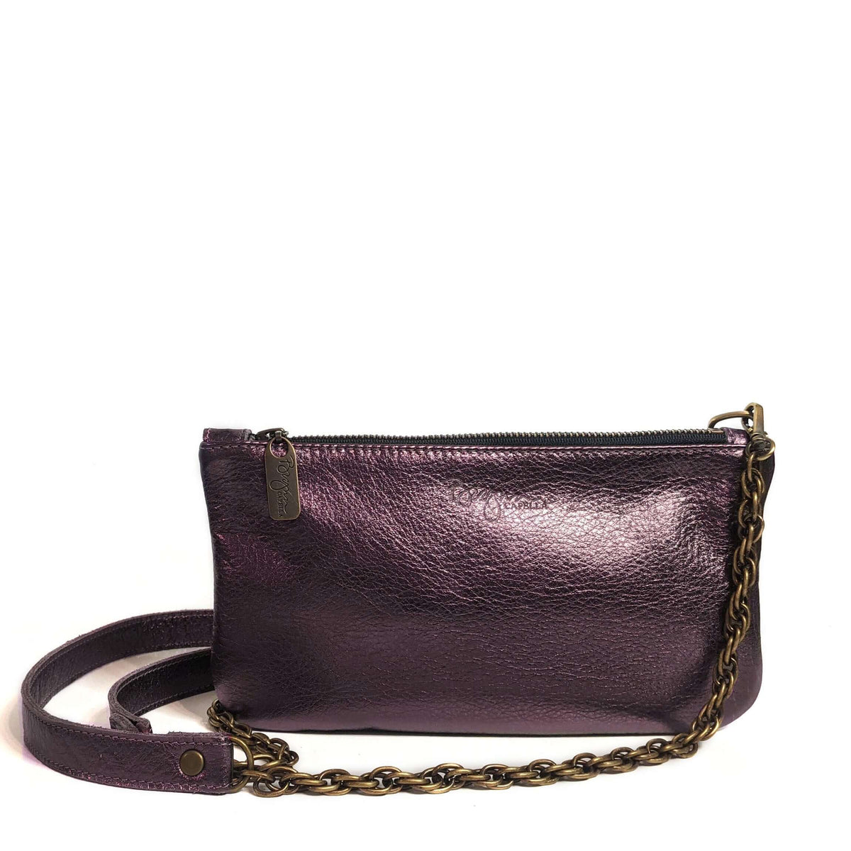 Cher Chain Crossbody in Smoky Purple, a stylish Metallic Leather Bag with a chain strap for versatile wear.