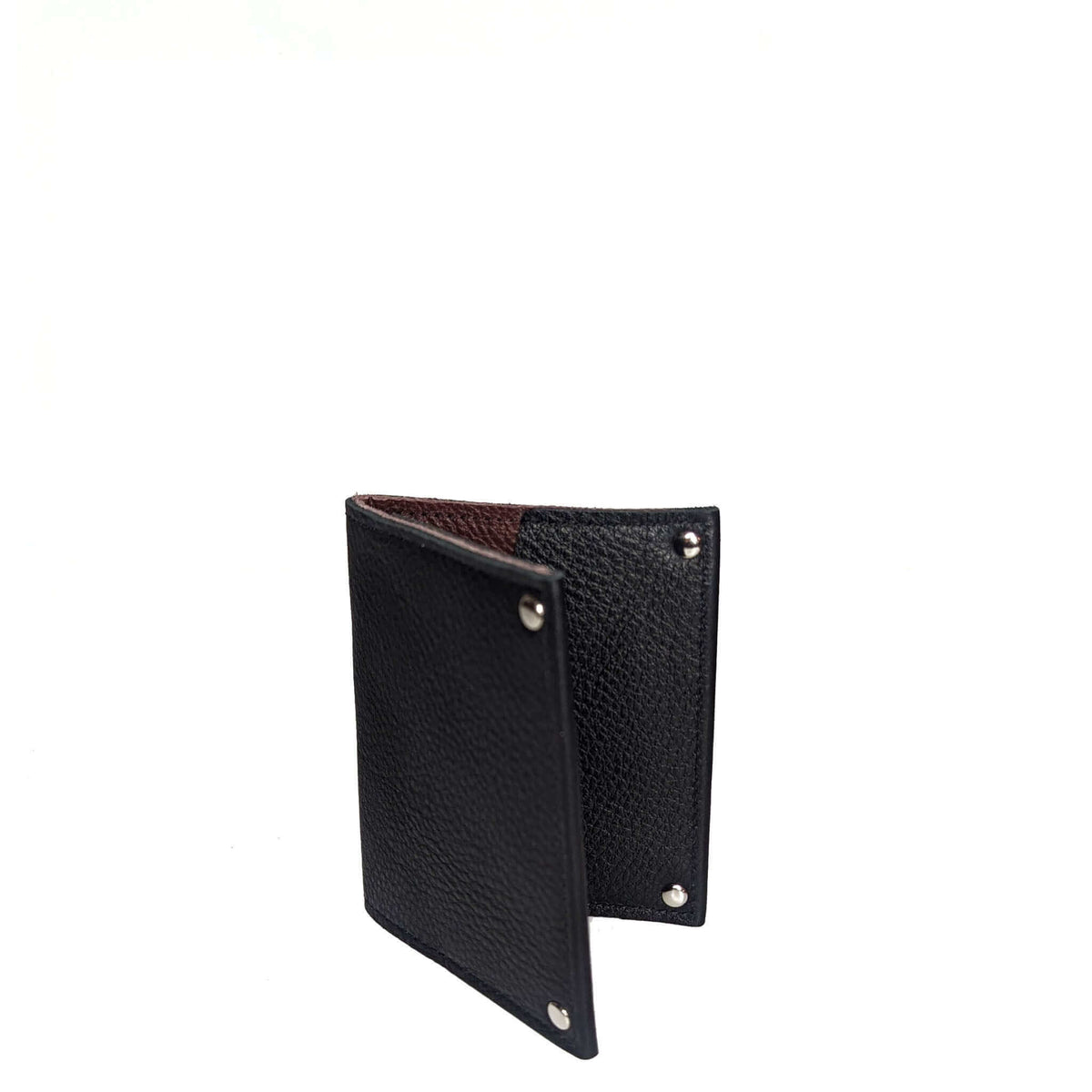 Black Mini Leather Flap Wallet, Unisex, Made in USA, Wallets & Money Clips, Mini Wallet, Brynn Capella