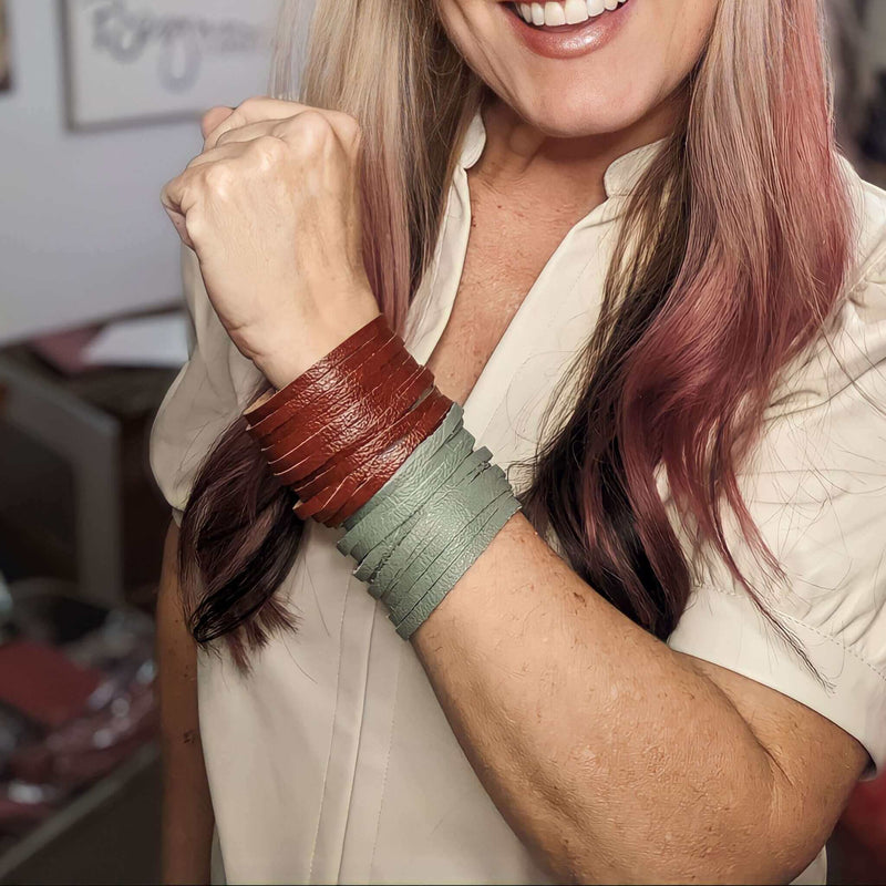 Fringe Leather Bracelet, rust orange | Brynn Capella, Made in USA, Bracelets, Leather Bracelet, Brynn Capella