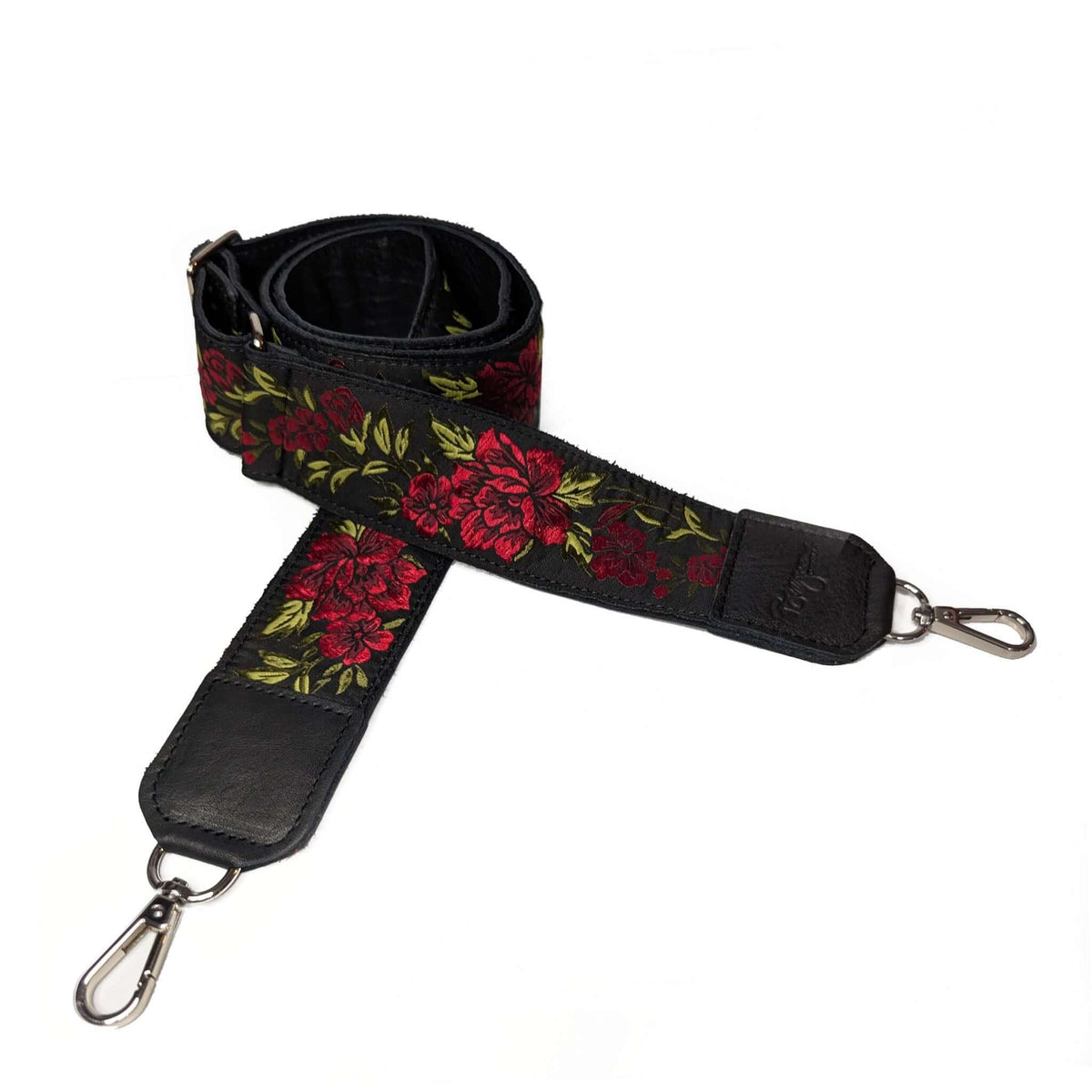 Guitar Purse Strap, 70's inspired, Red Floral, Brynn Capella, made in the USA