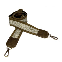 Lizzy Guitar Bag Strap - Green Secret Vine, adjustable leather trimmed guitar bag strap for stylish convenience.