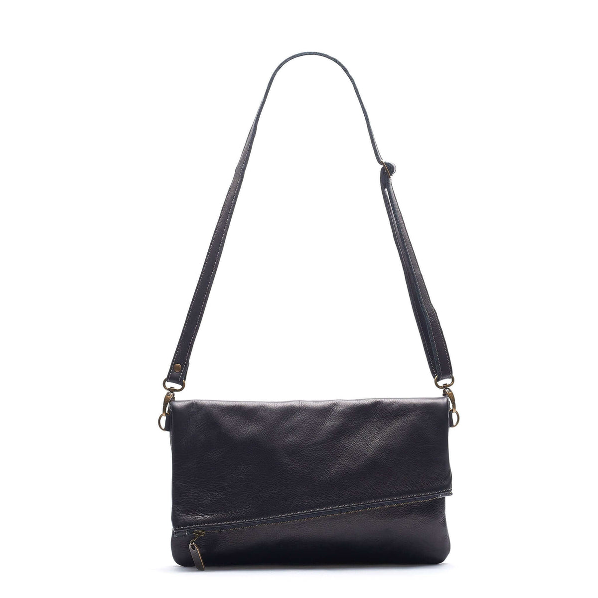 Leather Foldover Crossbody bag, clutch, black, made in USA, Handbags, Small Crossbody, Brynn Capella