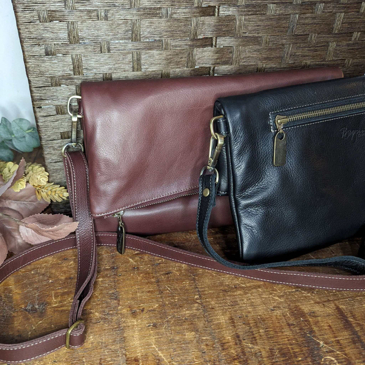 Leather Foldover Crossbody bag, clutch, brown, made in USA, Handbags, Small Crossbody, Brynn Capella