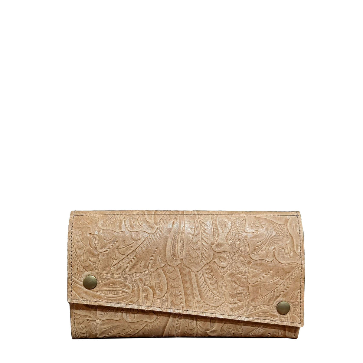 Kimerly tri-fold wallet in floral leather design, modern and stylish leather wallet for organized storage.