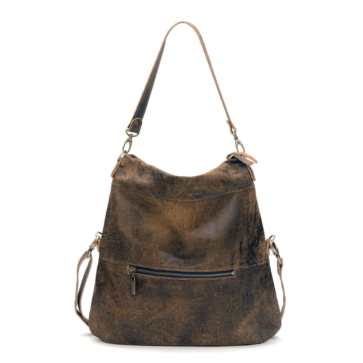 Original Lauren leather crossbody bag in rustic brown with adjustable strap and front pocket.