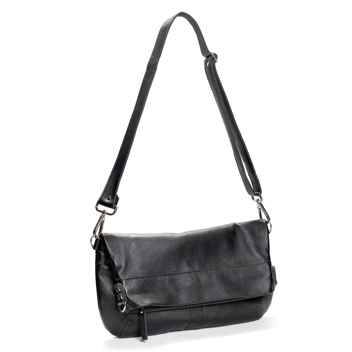 Original Lauren leather crossbody bag in black, showcasing its versatile shoulder strap.