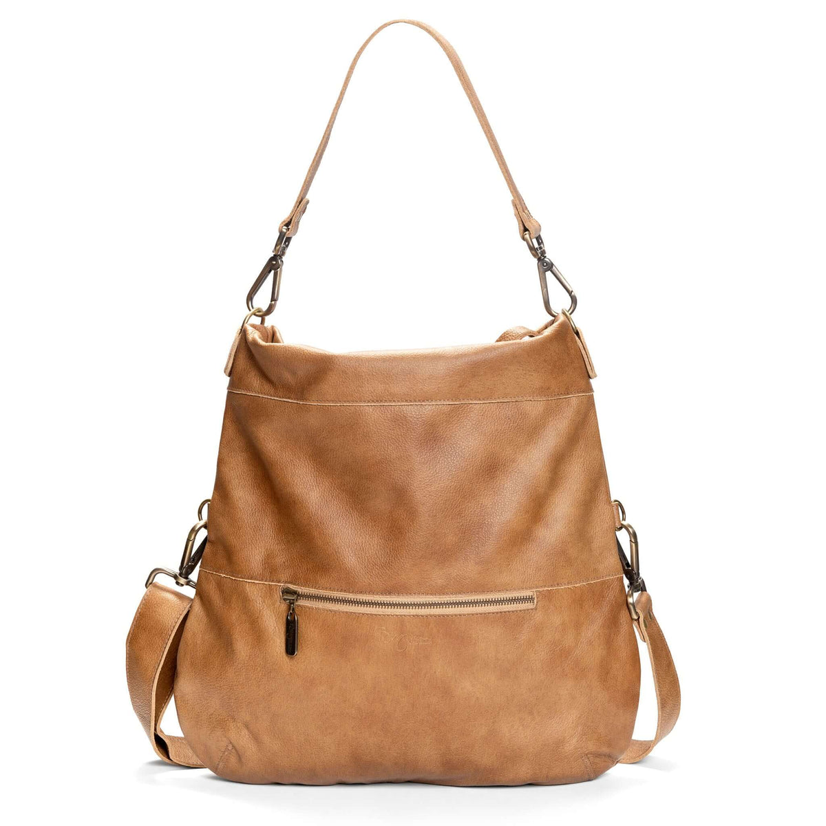 Original Lauren leather crossbody bag showcasing versatile design in golden tan color.
