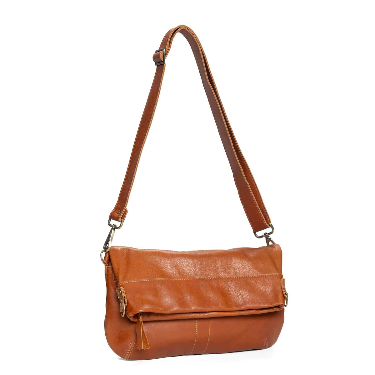 Original Lauren leather crossbody bag in whiskey color, showcasing its stylish design and versatility.