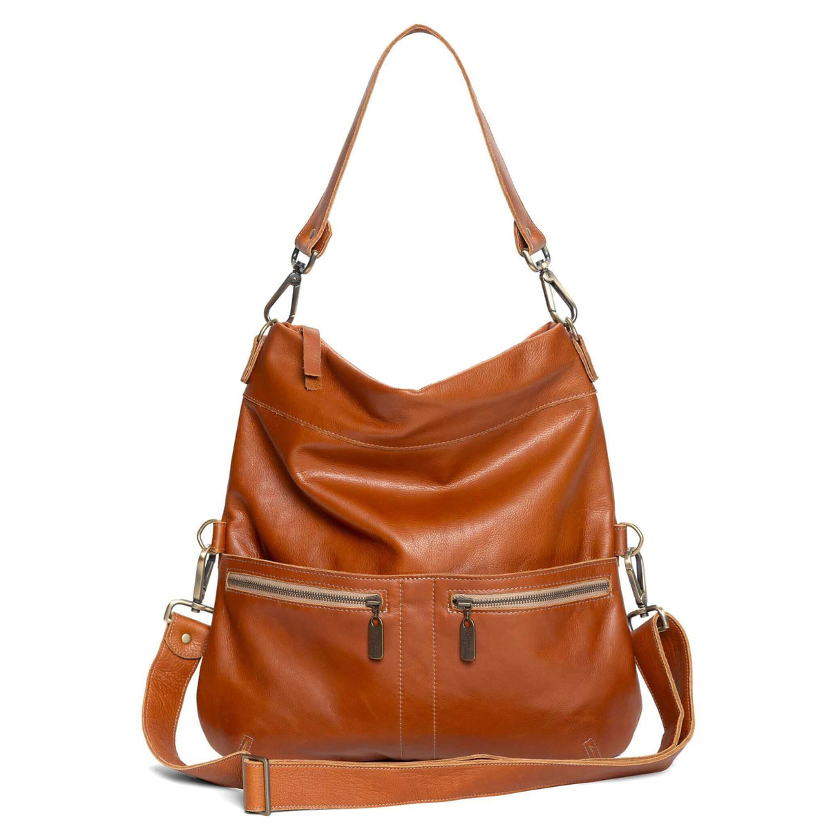 Original Lauren leather crossbody bag in whiskey color with adjustable strap and multiple pockets.
