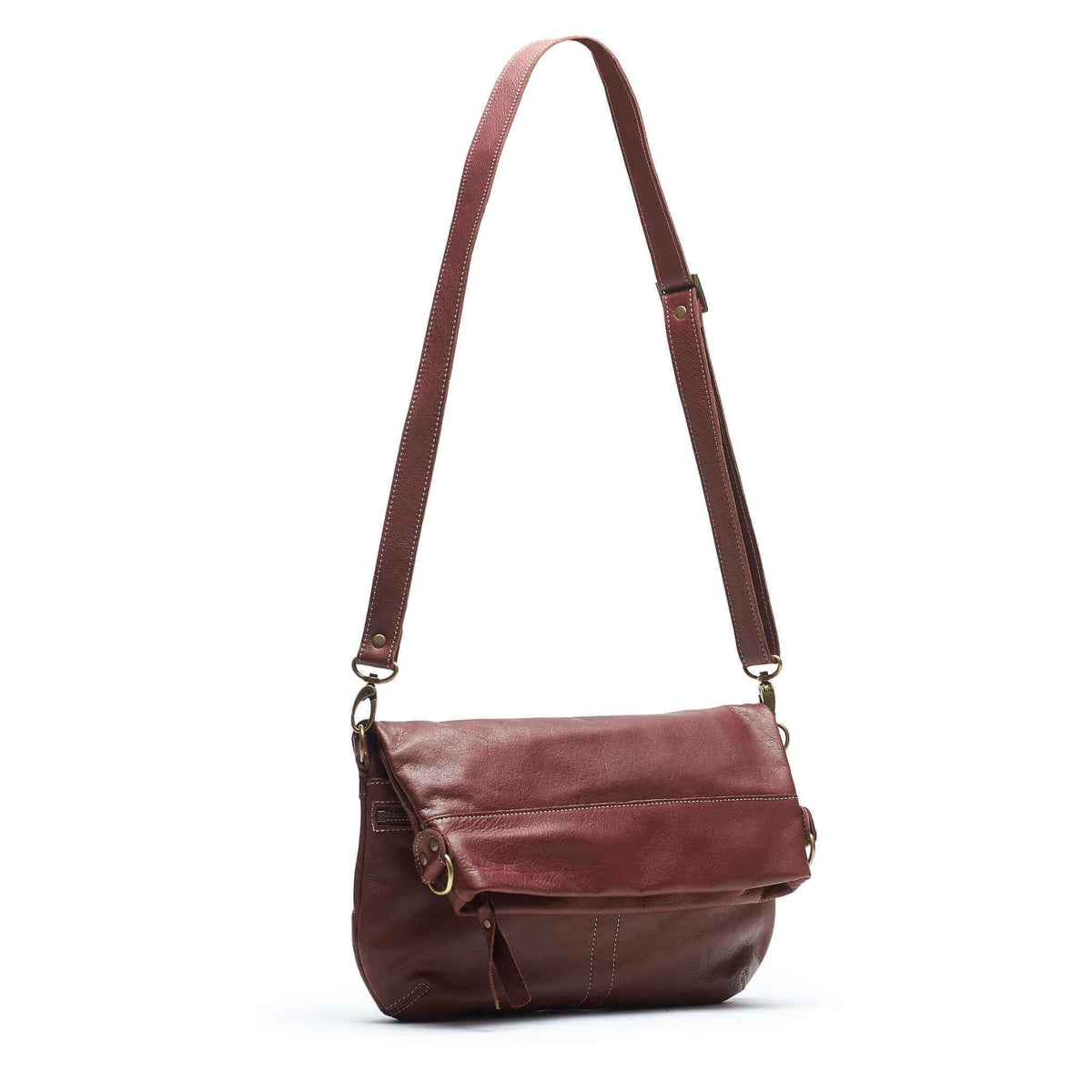 Mini Lauren 6-in-1 convertible leather crossbody bag in Merlot, a stylish leather crossbody bag for everyday use.