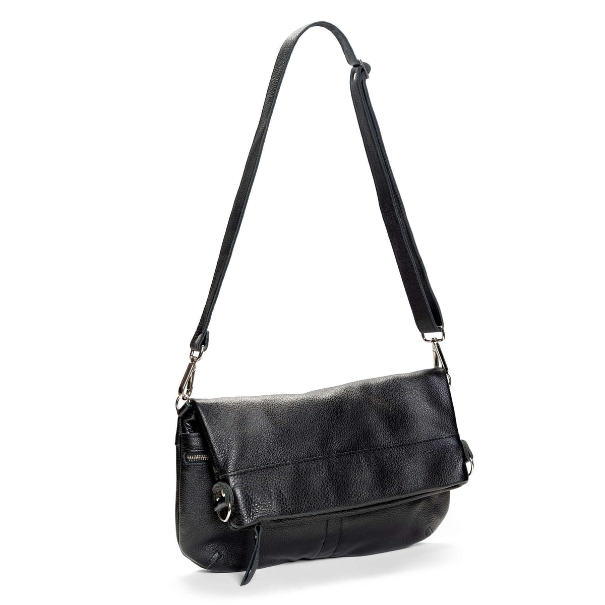 Mini Lauren 6-in-1 convertible leather crossbody bag in black, showcasing its stylish design and functionality.