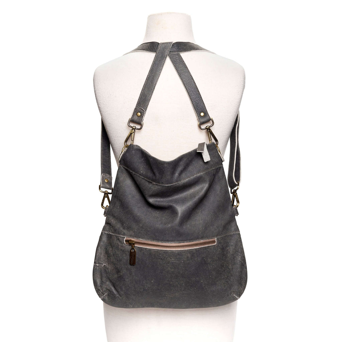 Mini Lauren 6-in-1 Convertible Leather Crossbody Bag in gray, showcasing its stylish versatile design.