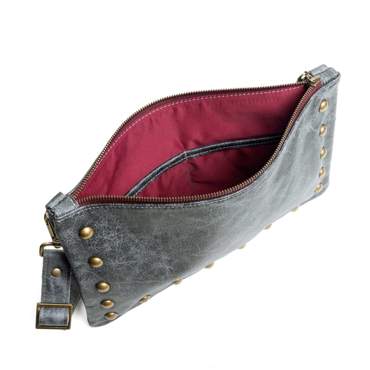 Studded crossbody bag, Blue/Grey full-grain leather USA made, Handbags, Small Crossbody, Brynn Capella