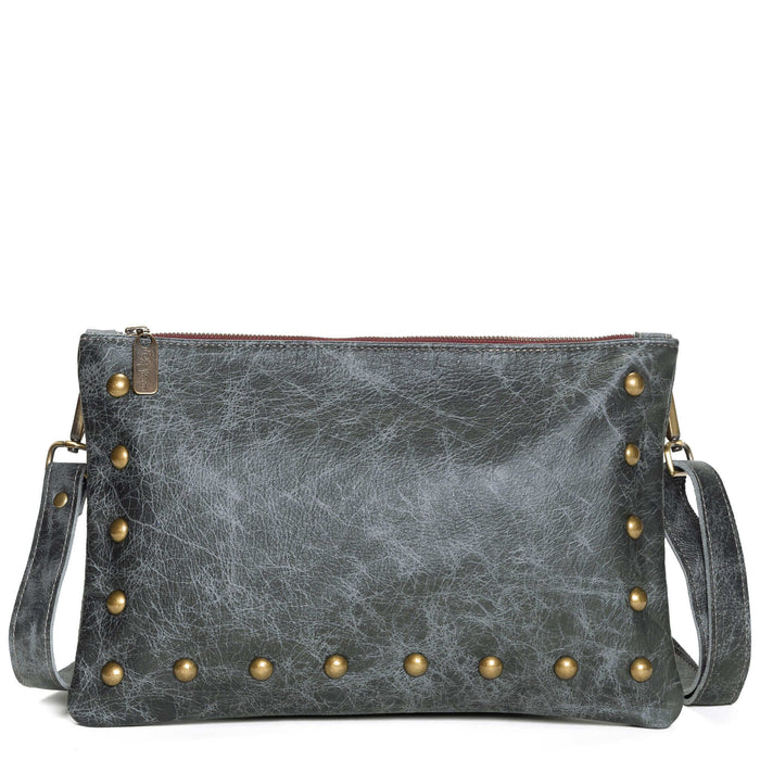 Studded crossbody bag, Blue/Grey full-grain leather USA made, Handbags, Small Crossbody, Brynn Capella