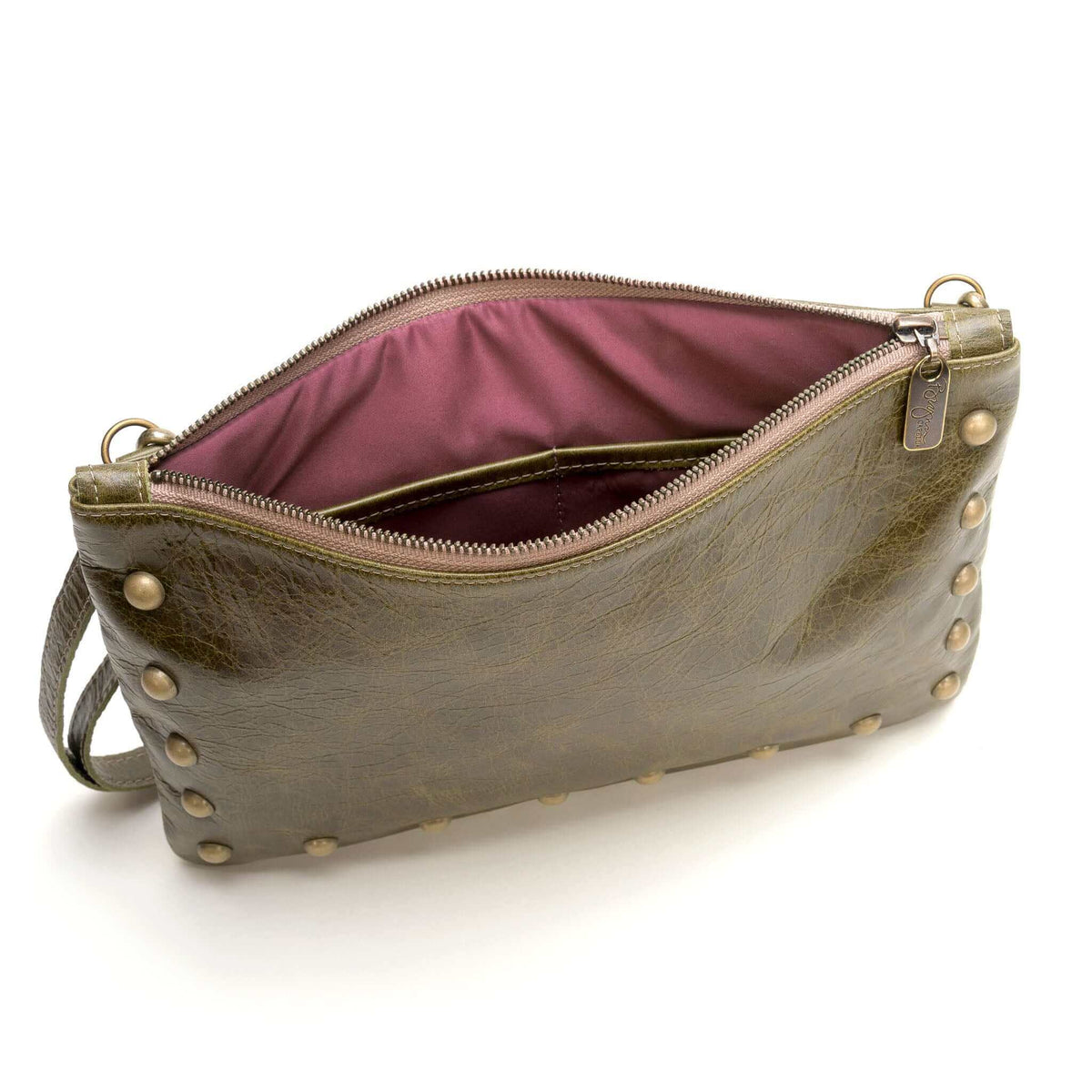 Studded crossbody bag, Green full-grain leather USA made, Handbags, Small Crossbody, Brynn Capella