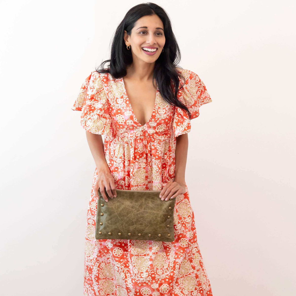 Studded crossbody bag, Green full-grain leather USA made, Handbags, Small Crossbody, Brynn Capella