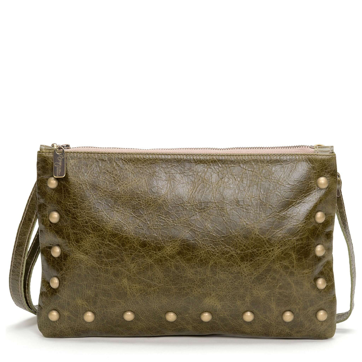 Studded crossbody bag, Green full-grain leather USA made, Handbags, Small Crossbody, Brynn Capella
