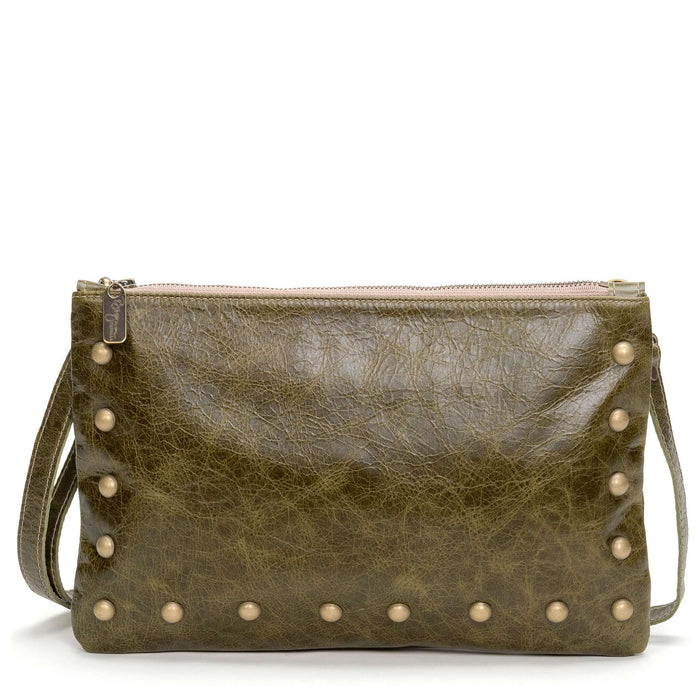 Studded crossbody bag, Green full-grain leather USA made, Handbags, Small Crossbody, Brynn Capella
