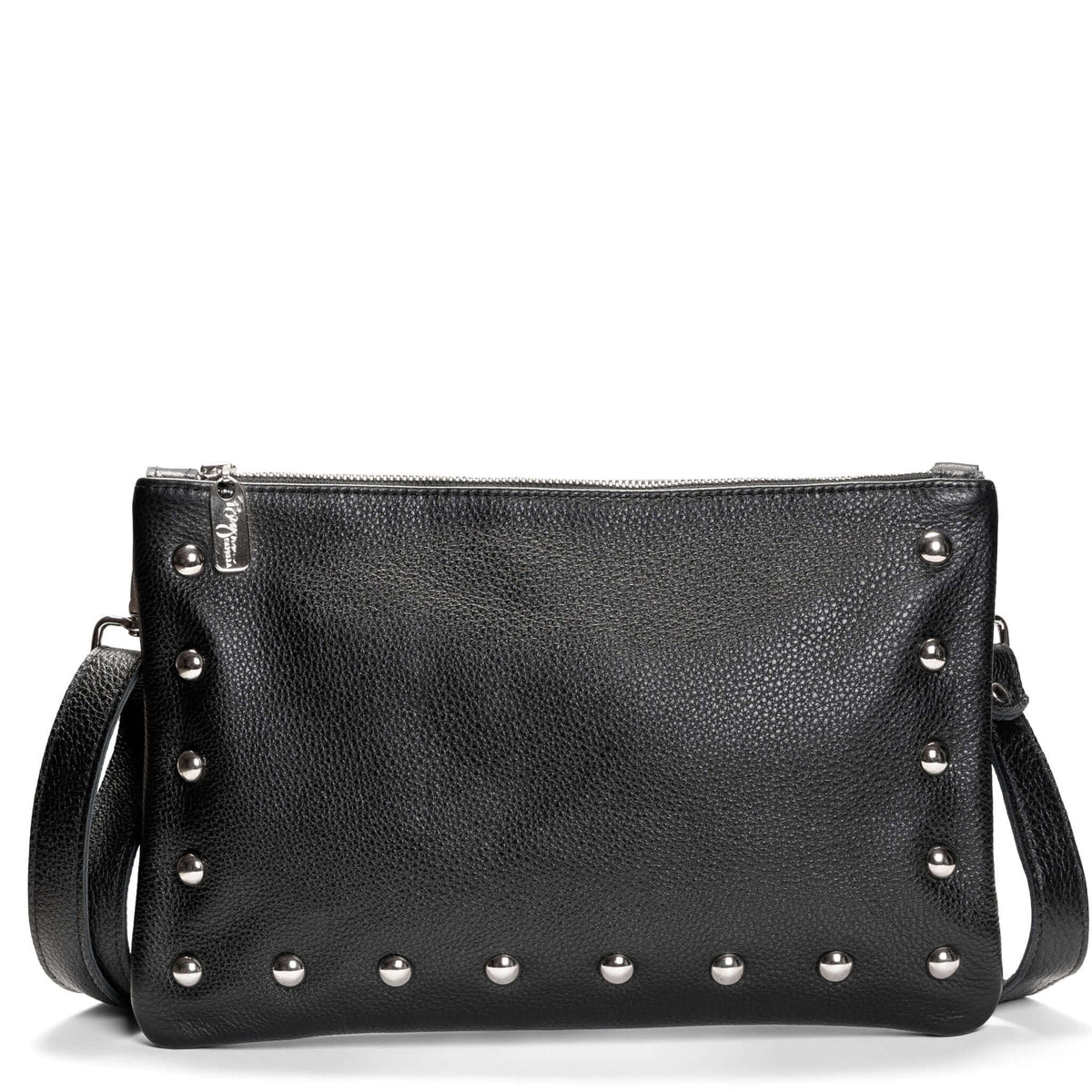 Studded crossbody bag, Black full-grain leather USA made, Handbags, Small Crossbody, Brynn Capella