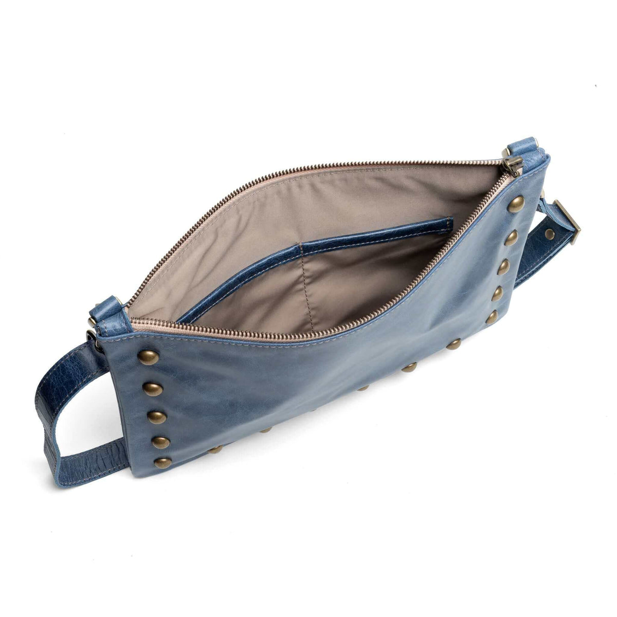 Studded crossbody bag, Blue full-grain leather USA made, Handbags, Small Crossbody, Brynn Capella