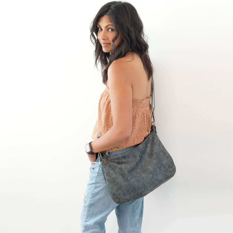 Hobo Crossbody bag, Blue/Grey Italian leather, made in USA, Handbags, Hobo Crossbody, Brynn Capella