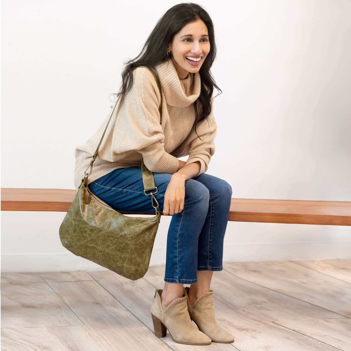 Hobo Crossbody bag, Green Italian leather, made in USA, Handbags, Hobo Crossbody, Brynn Capella