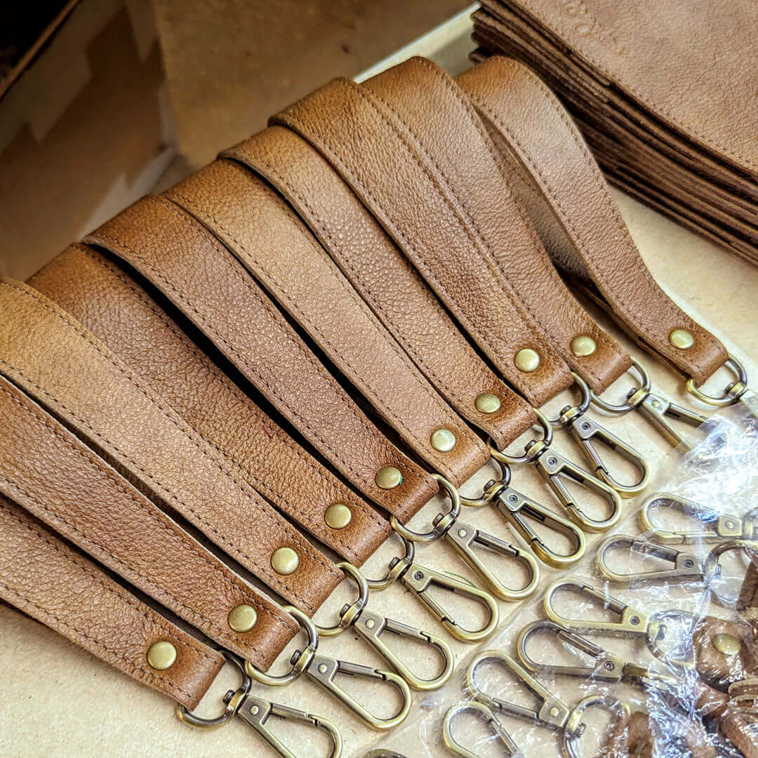 Tan leather key fob/ wrist strap - Brynn Capella, made in the USA, Keychains, Key Fob, Brynn Capella