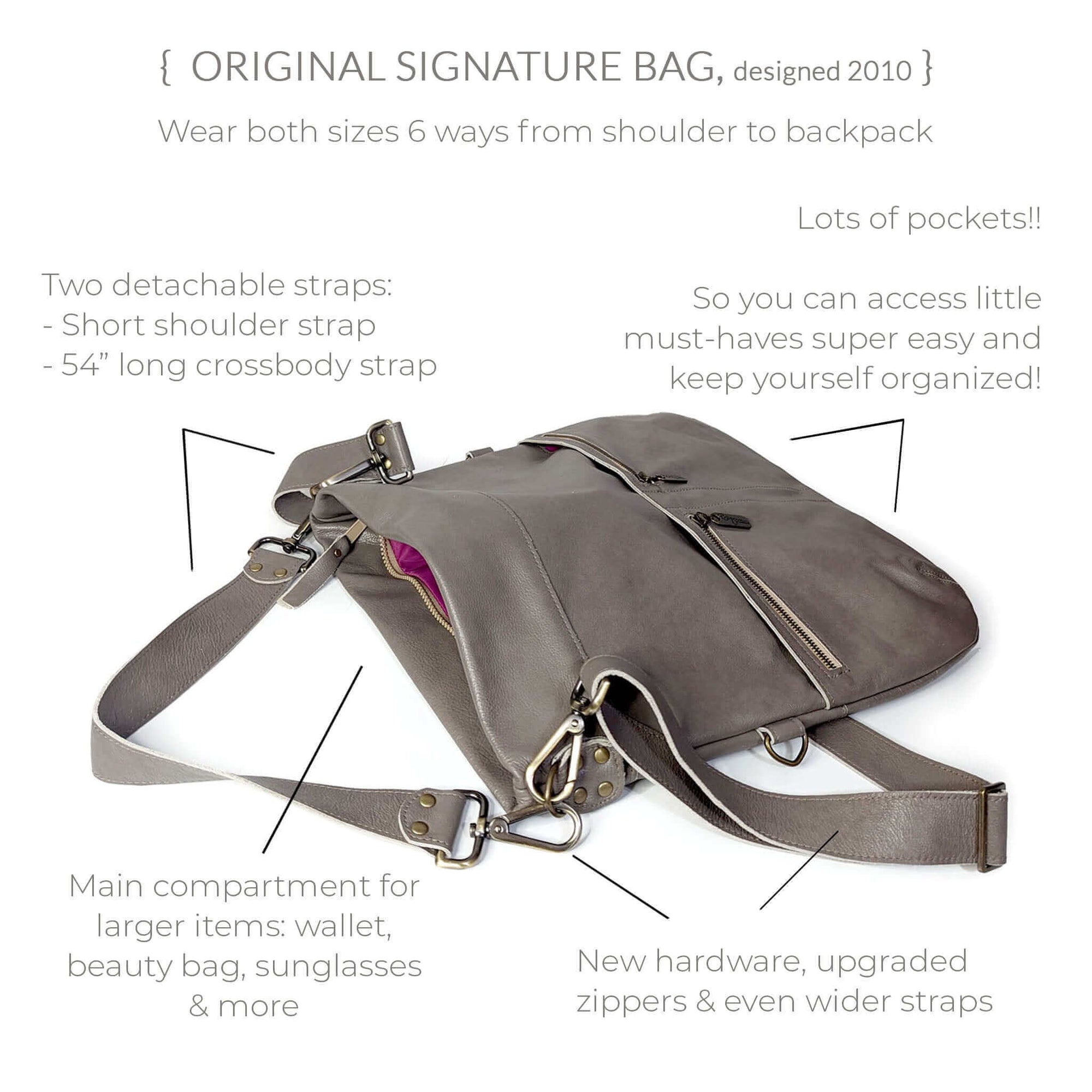 Mini Lauren 6-in-1 Convertible Leather Crossbody Bag - Stone Temple features detachable straps and organized compartments.