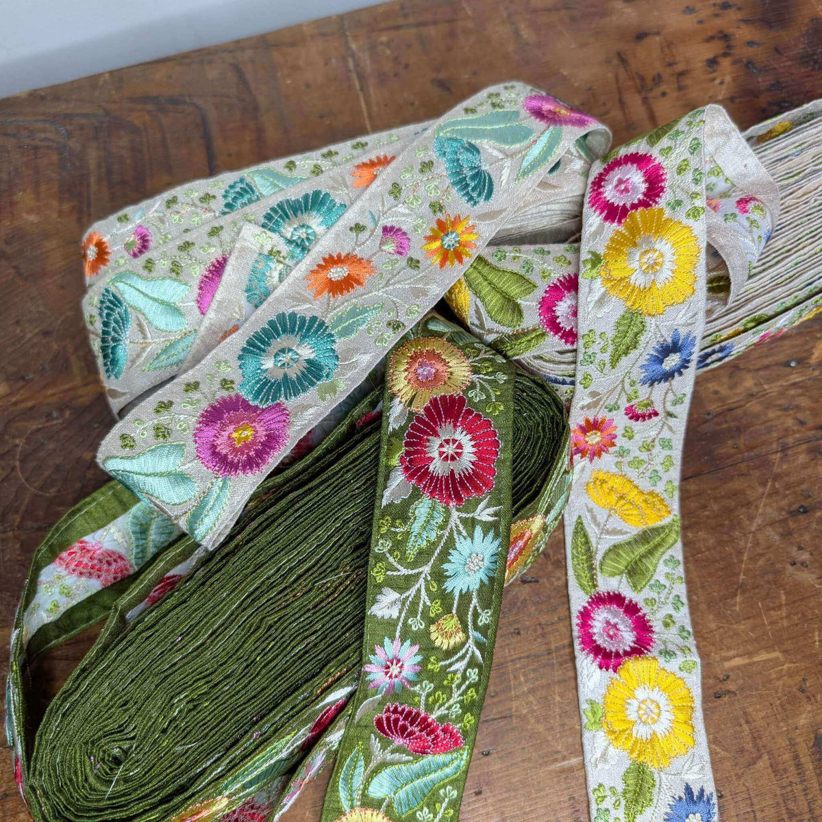 Colorful embroidered floral patterns on guitar bag straps for Lizzy Guitar Bag Strap - Laguna Wildflowers.