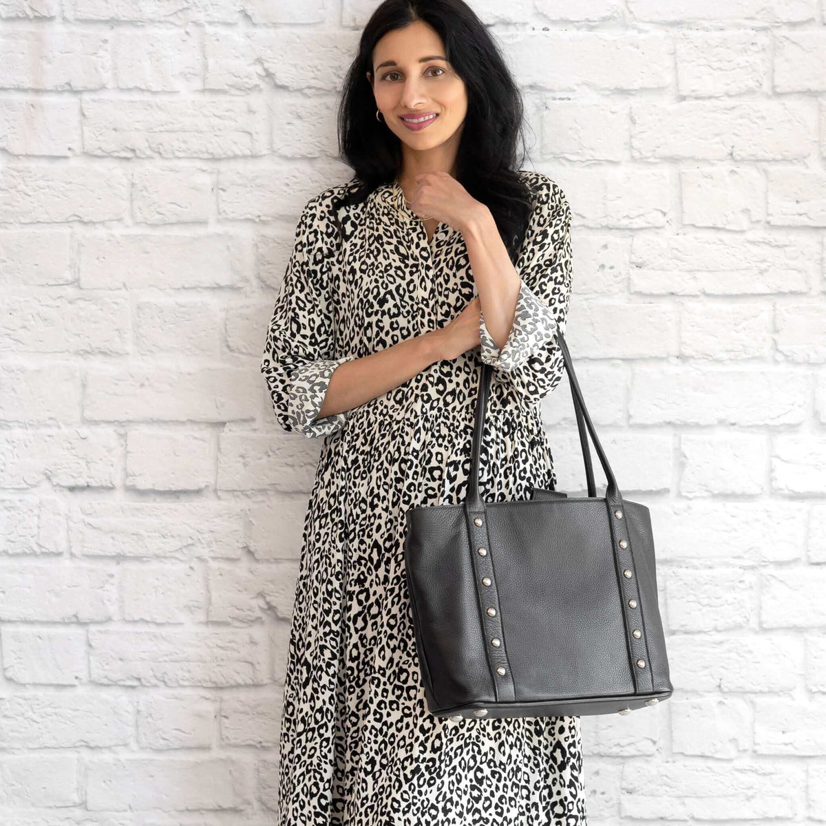 The perfect leather tote bag, black Noche, Brynn Capella, made in the usa