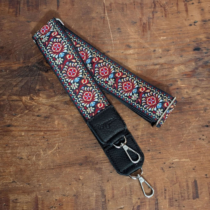 Guitar Purse Strap - Black Mosaic print, Leather Goods made in USA, Handbag Strap accessories
