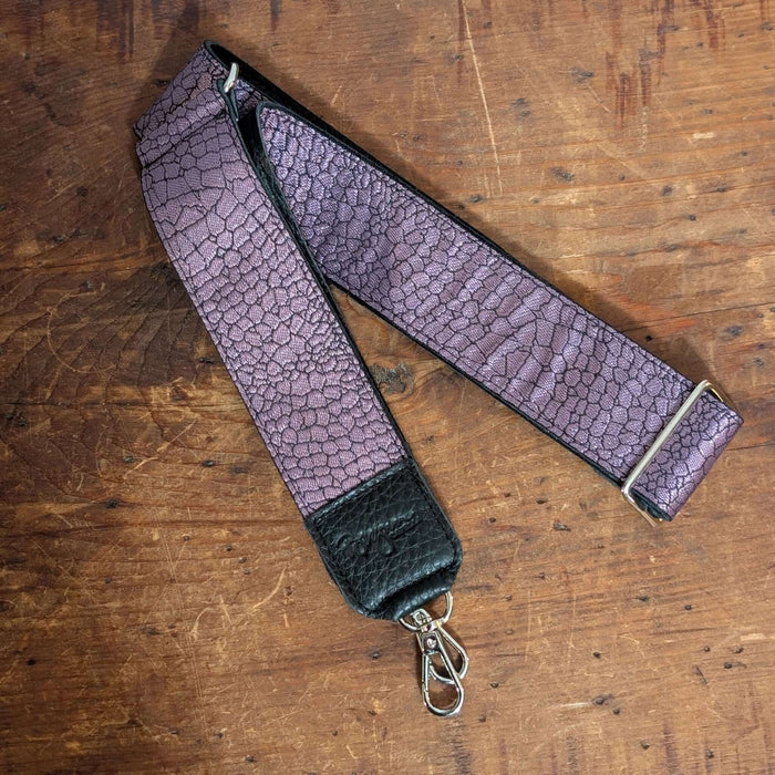 Guitar Purse Strap - Black Snake print, Leather Goods made in USA, Handbag Strap accessories