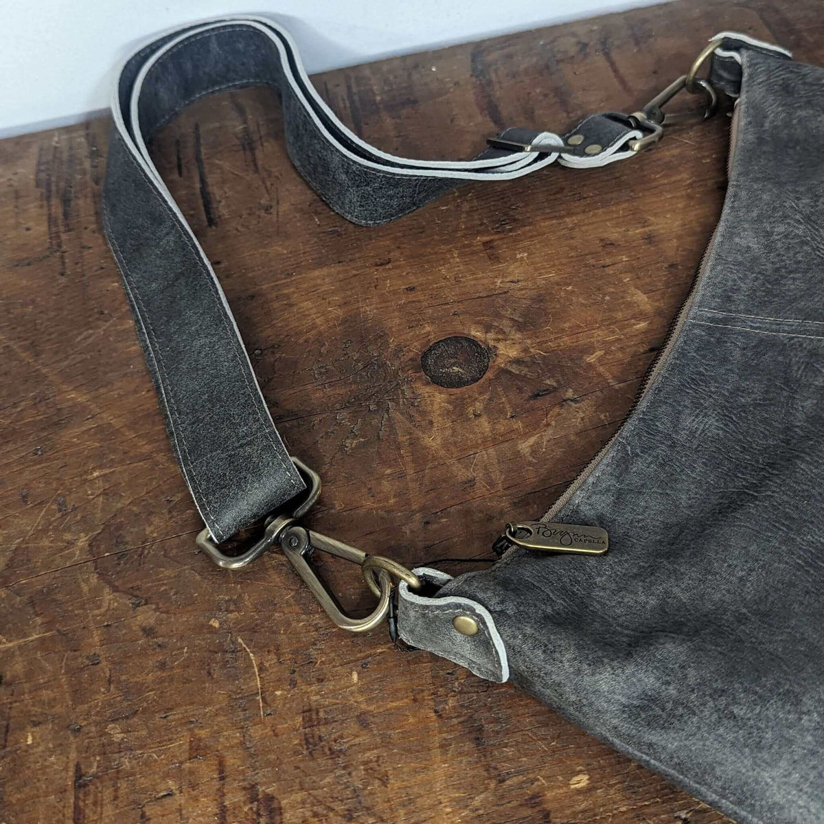 Hobo Crossbody bag, Charcoal Italian leather, made in USA, Handbags, Hobo Crossbody, Brynn Capella