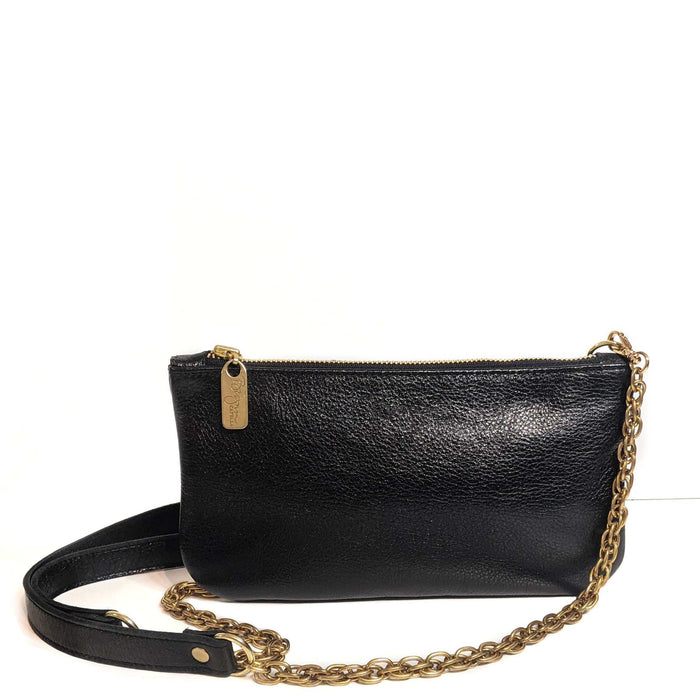 Metallic Leather Bag in black with chain strap, perfect for dressing up or down.