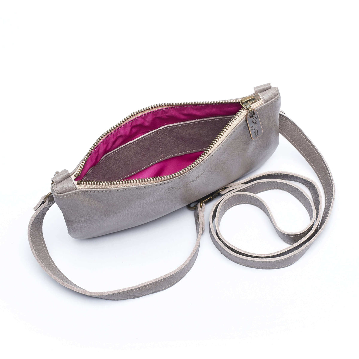 Mini Grey leather Crossbody, made in USA by Brynn Capella