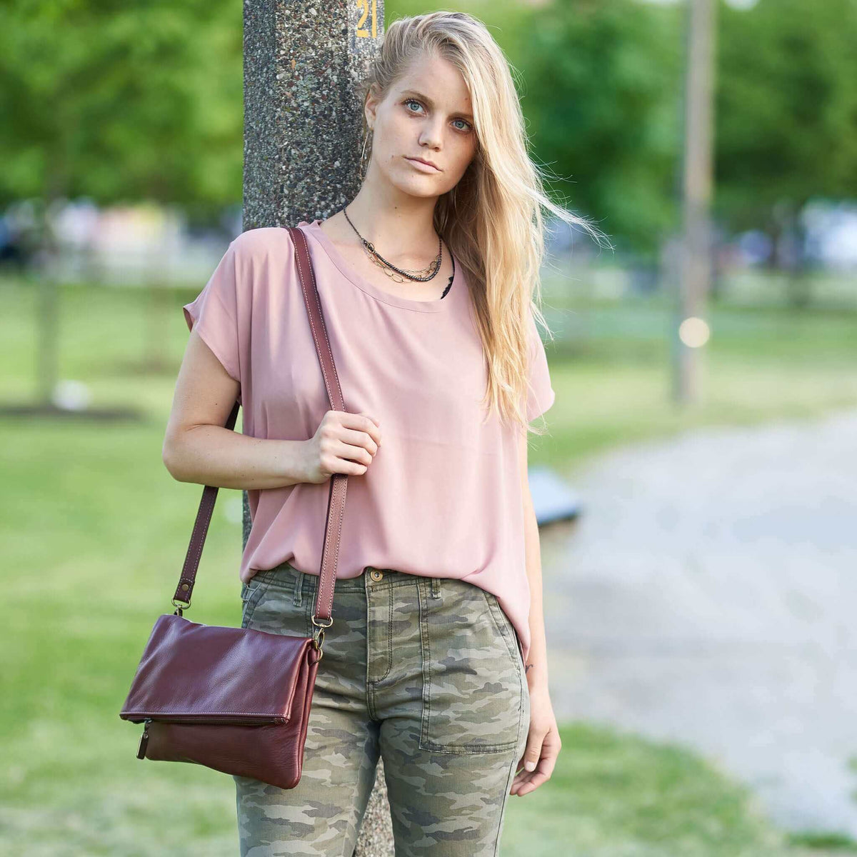 Leather Foldover Crossbody bag, clutch, brown, made in USA, Handbags, Small Crossbody, Brynn Capella