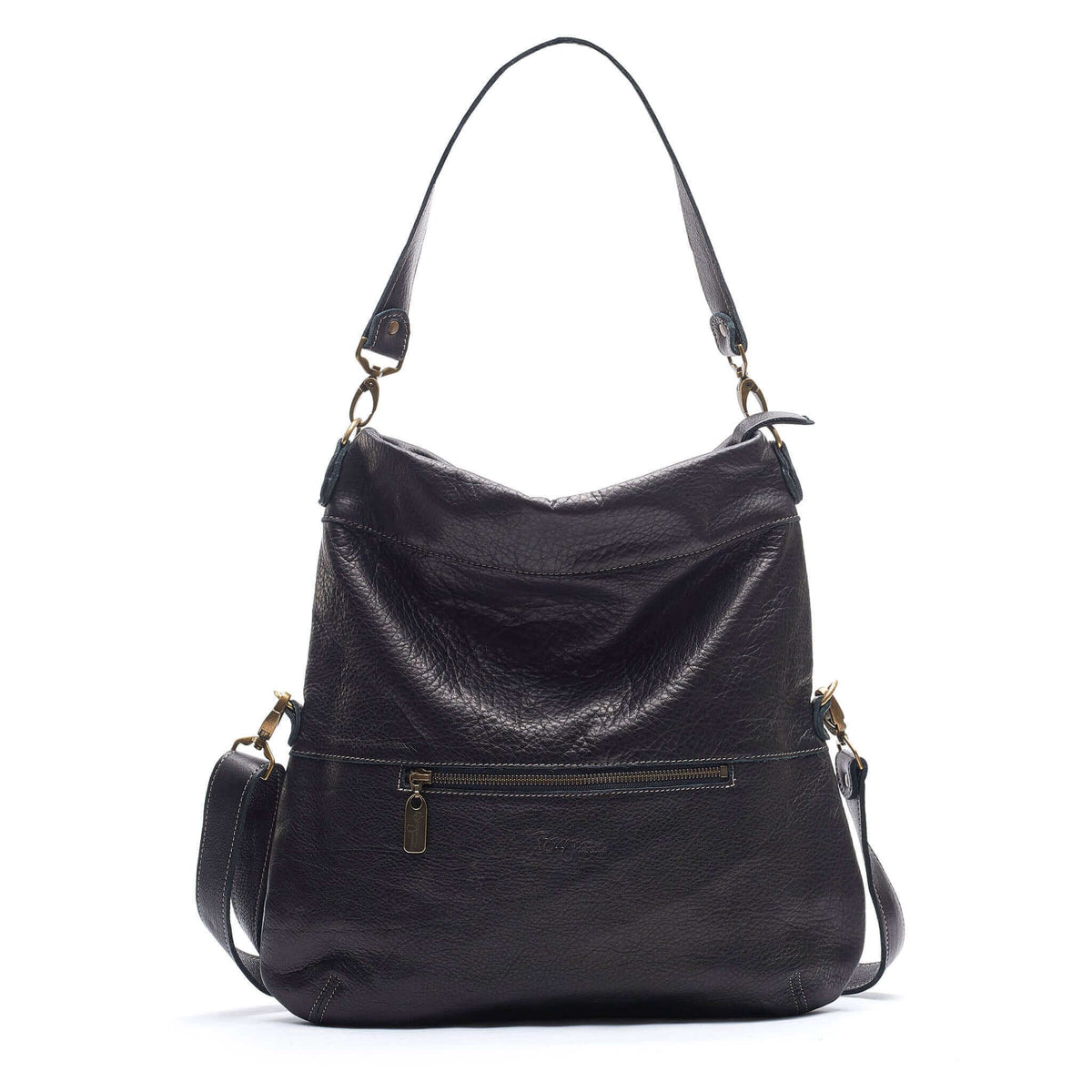 Original Lauren 6-in-1 leather crossbody bag in black sand with spacious pockets for organized essentials.