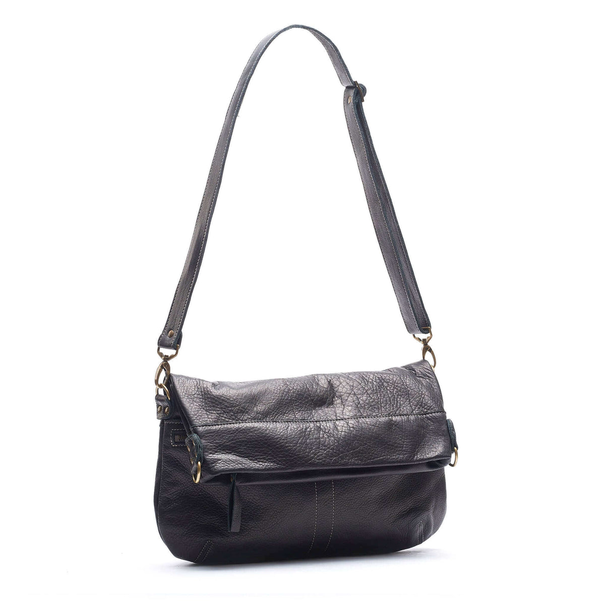 Original Lauren 6-in-1 leather crossbody bag in black sand with an adjustable strap.