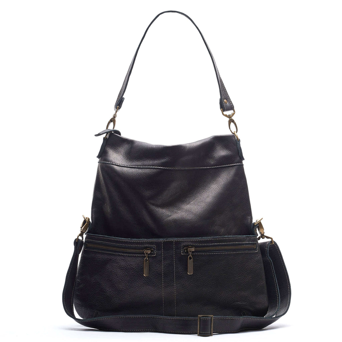 Original Lauren 6-in-1 leather crossbody bag in black sand with multiple pockets and compartments.
