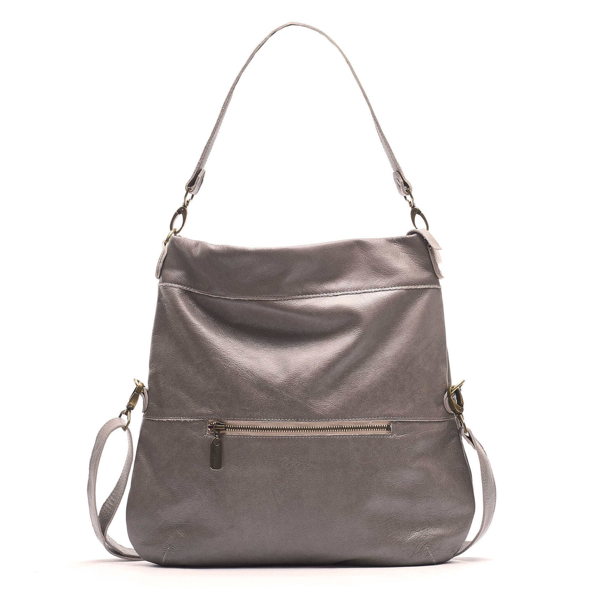 Original Lauren leather crossbody bag in stone color with adjustable strap and zippered pocket.