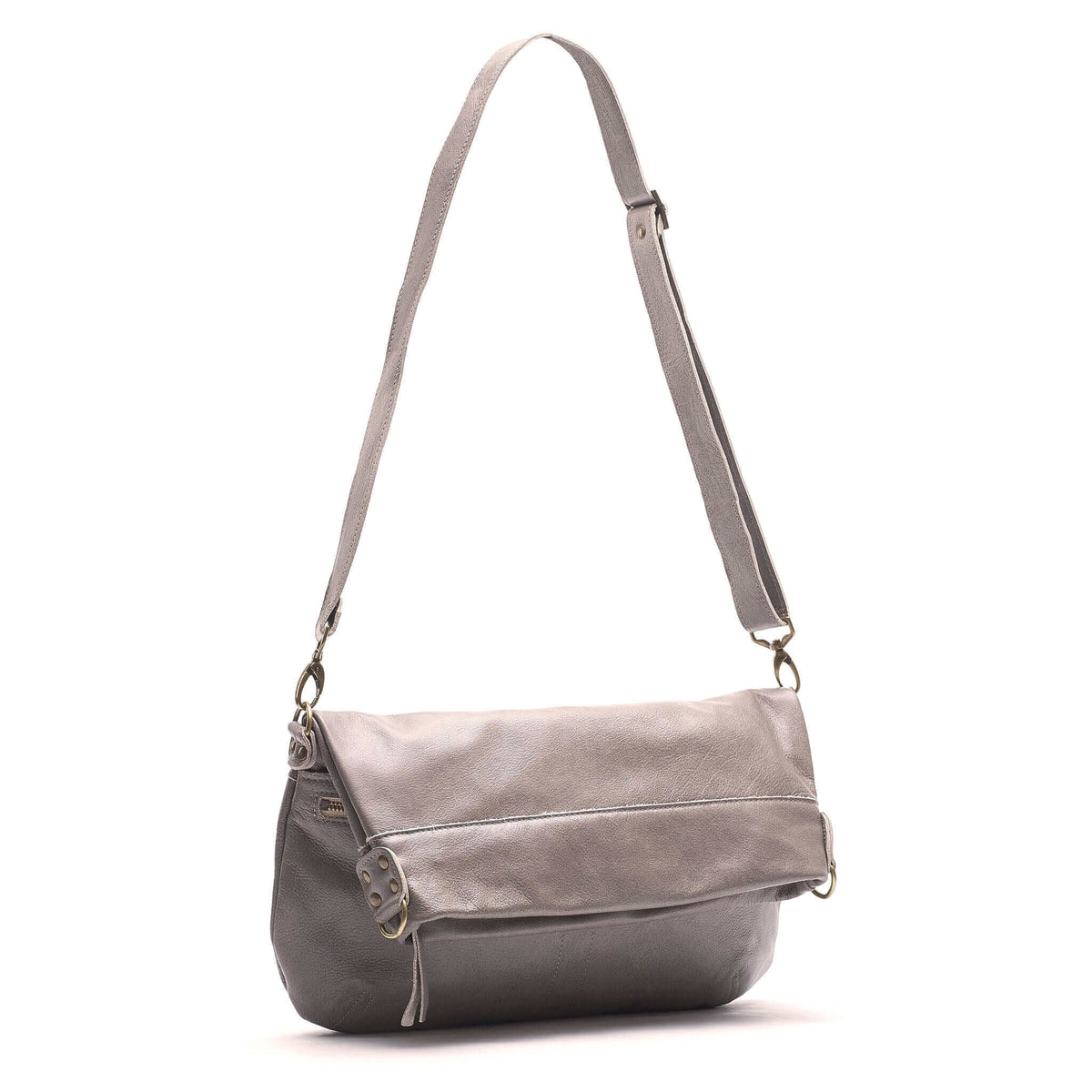 Original Lauren leather crossbody bag in gray, versatile and stylish for everyday use.