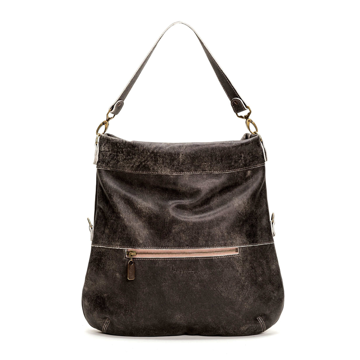 Original Lauren leather crossbody bag in dark grey, showcasing its spacious design and adjustable strap.