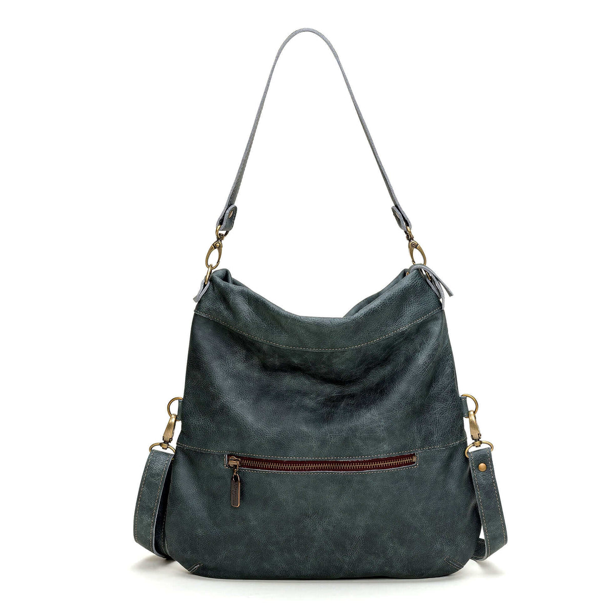 Mini Lauren 6-in-1 Convertible Leather Crossbody Bag in Aquarius color, showcasing its versatile design and handcrafted quality.