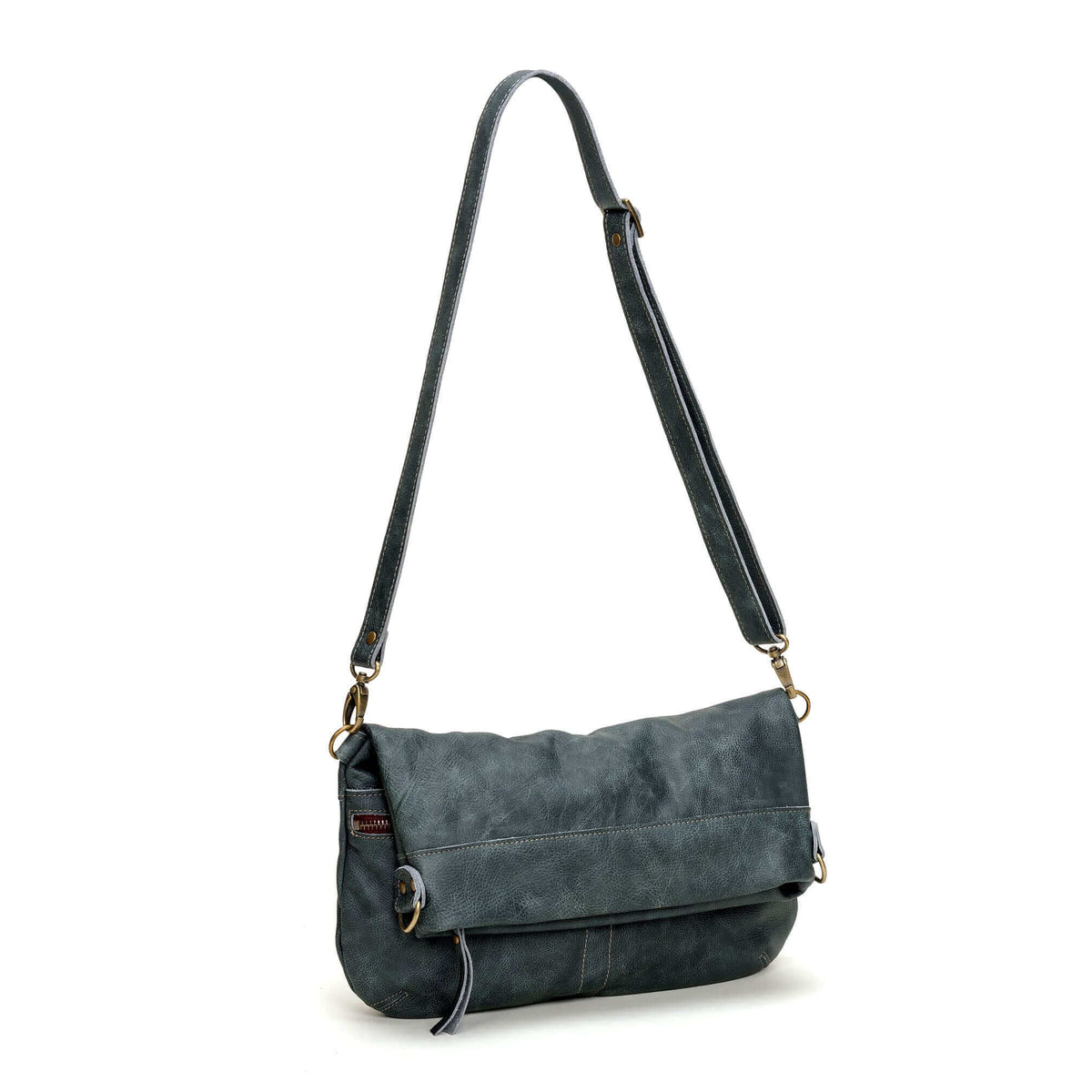 Mini Lauren 6-in-1 convertible leather crossbody bag in dark gray, designed for versatility and style.