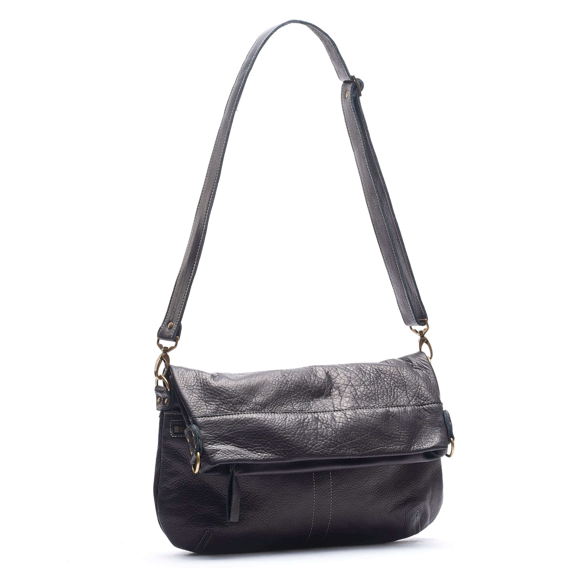 Mini Lauren 6-in-1 convertible leather crossbody bag in black sand, showcasing its versatile design and stylish aesthetics.