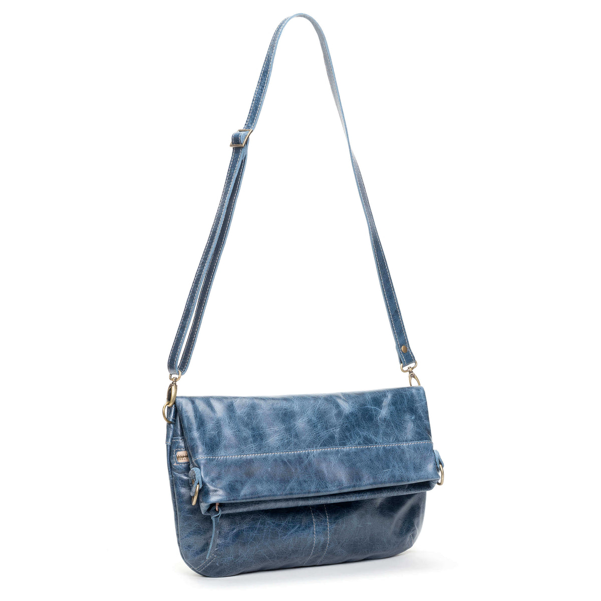 Mini Lauren 6-in-1 Convertible Leather Crossbody Bag in blue, perfect leather crossbody bag for everyday use.