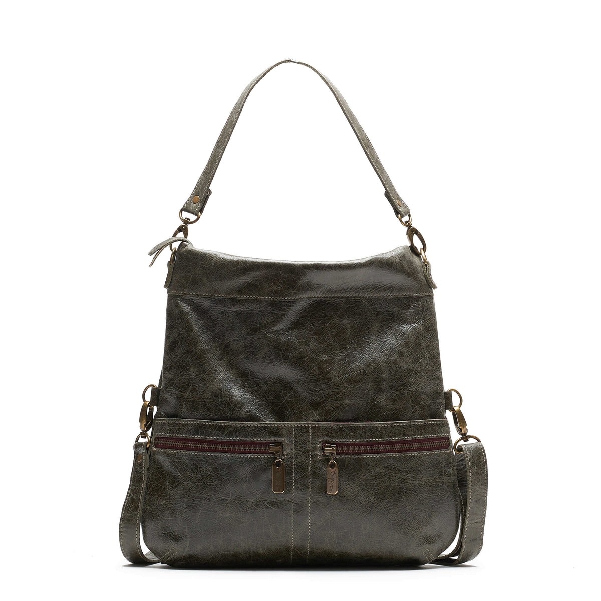 Mini Lauren 6-in-1 Convertible Leather Crossbody Bag - River Rock, a versatile leather crossbody bag in a stylish design.
